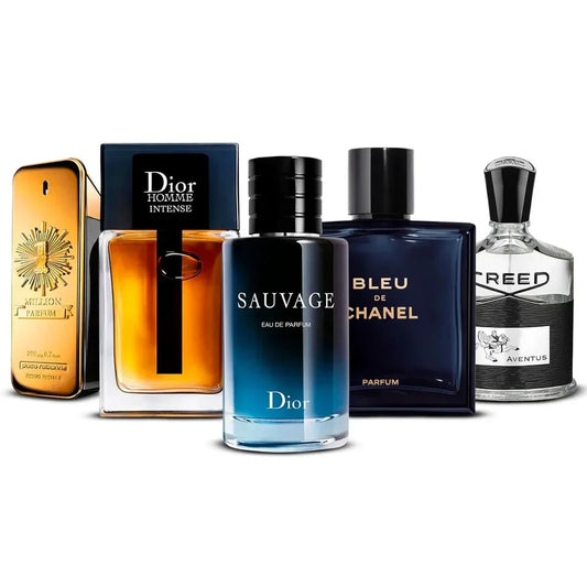 Astro Set – 5×100ml EDP - 1 x Dior Homme Intense 1 x Dior Sauvage, 1 x Bleu de Chanel, 1 x Creed Aventus, 1 x Paco Rabanne, 1 Million