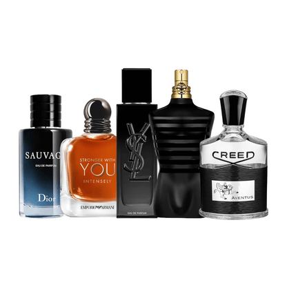 Supreme Set – 5×100ml EDP - 1 x Dior Sauvage, 1 x Stronger With You Intensely, 1 x Yves Saint Laurent Myself, 1 x Creed Aventus, 1 x Jean Paul Gaultier Le Male