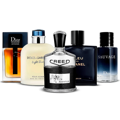 Elegance Set - 1 x Dior Homme Intense – 100 ml, 1 x Creed Aventus – 100 ml, 1 x Bleu de Chanel – 100 ml, 1 x Dior Sauvage – 100 ml, 1 x Dolce Gabbana Light Blue – 100 ml